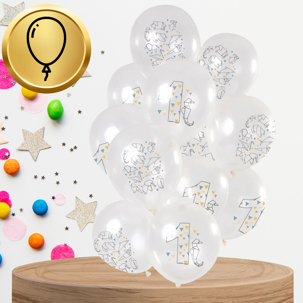 Bakalu Balloons 12 pcs 1st Birthday Origami, Transparent White