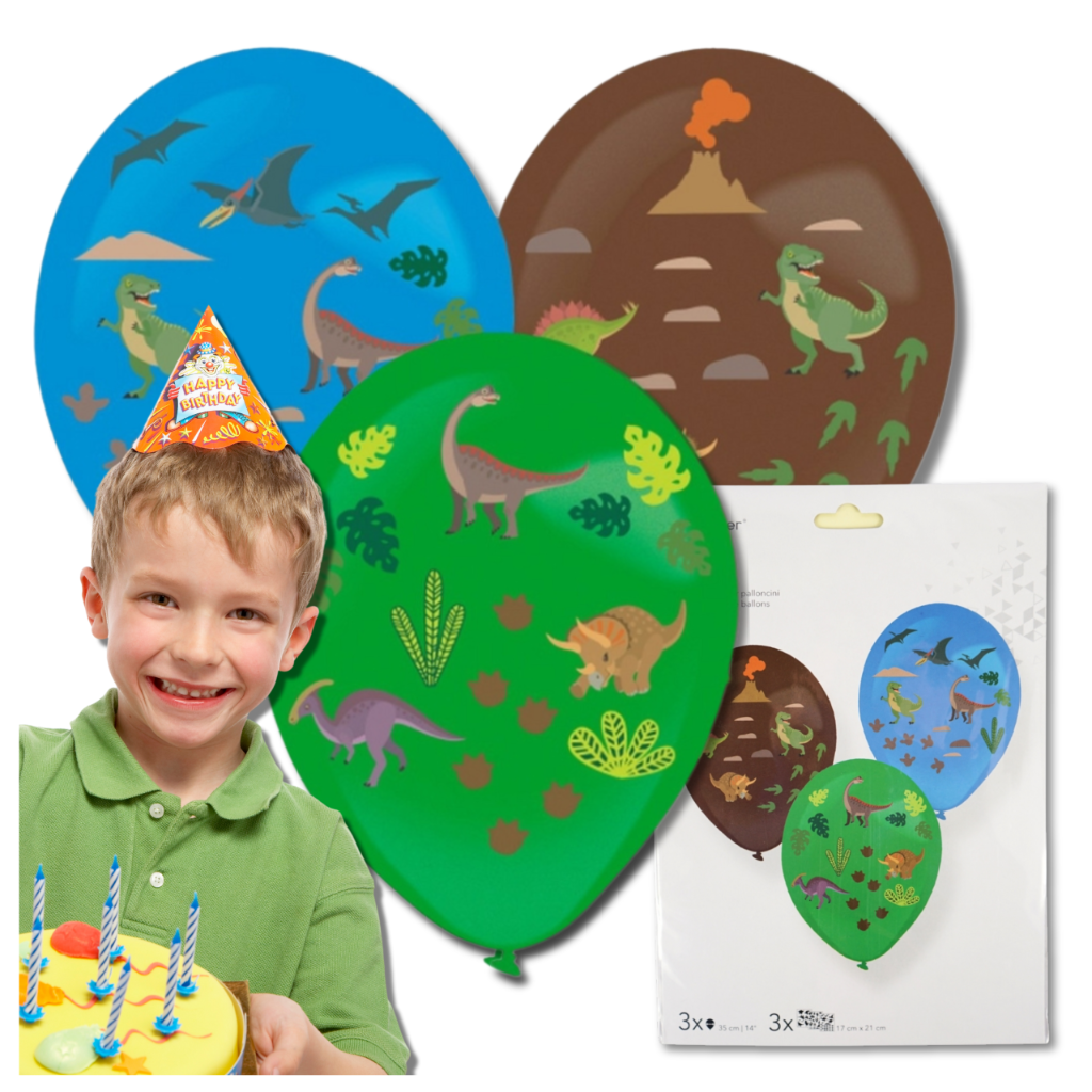 Dinosaur Balloons with Stickers for Birthday Party, 3 Pack, 35 cm