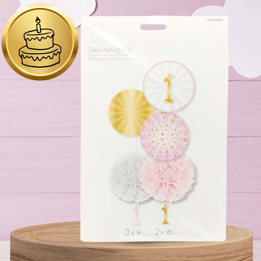 Bakalu 1st Birthday Decoration Set for Girls, Pink, 5 pcs.
