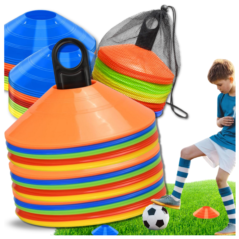 Flexible Soccer Training Disc Cones 50 Pack with Stand and Bag