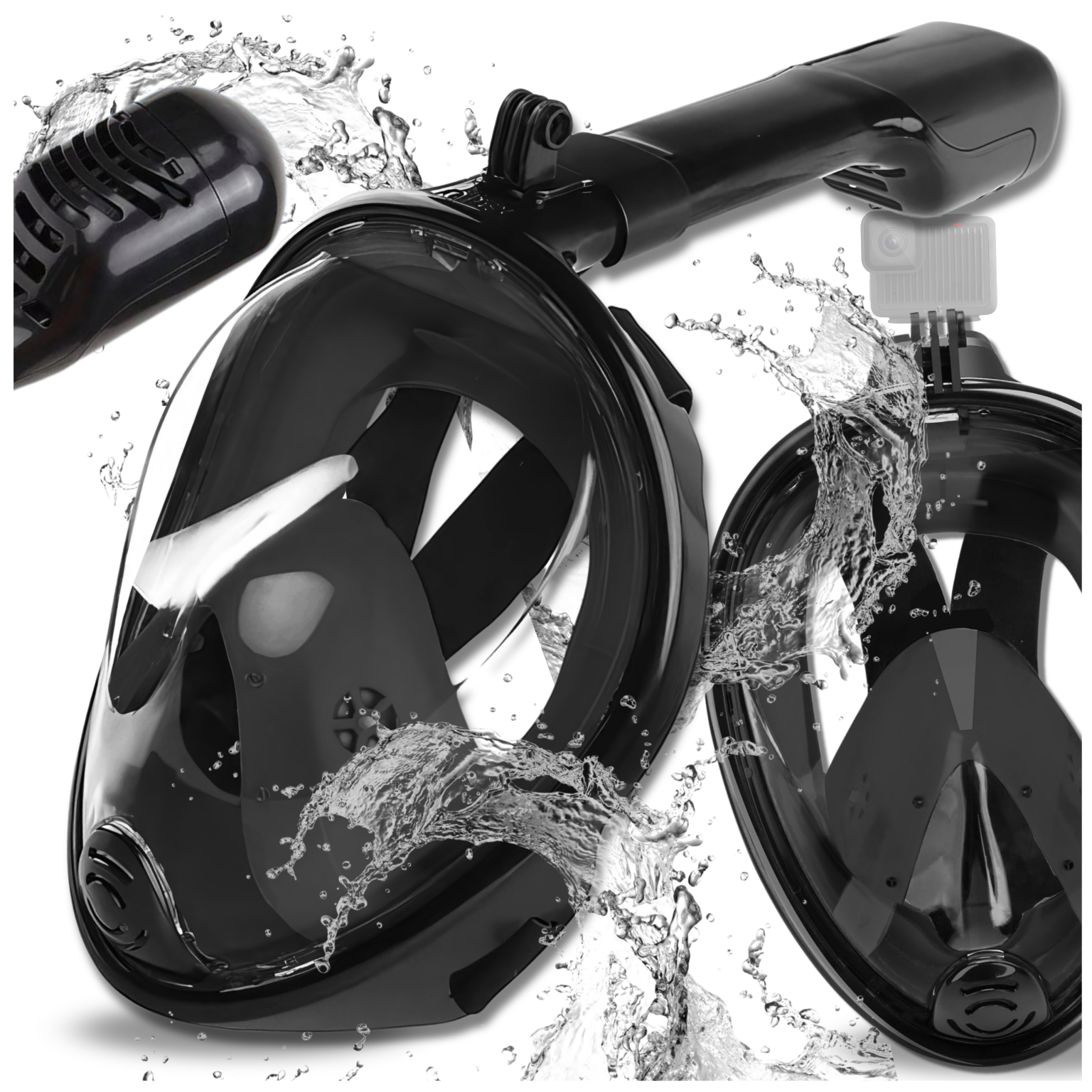 Foldable Full Face Snorkel Mask S/M with GoPro Mount, Black