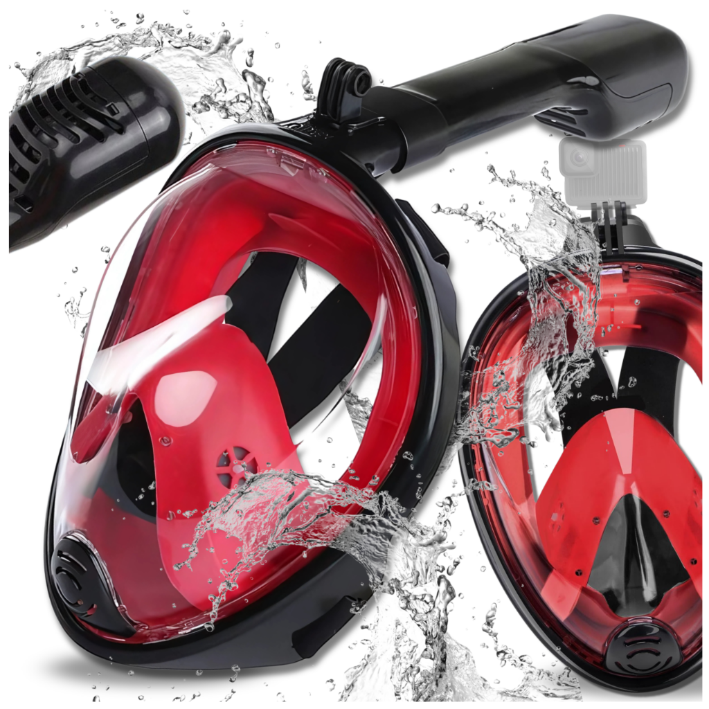 Foldable Full Face Snorkel Mask L/XL with GoPro Mount, Black Red
