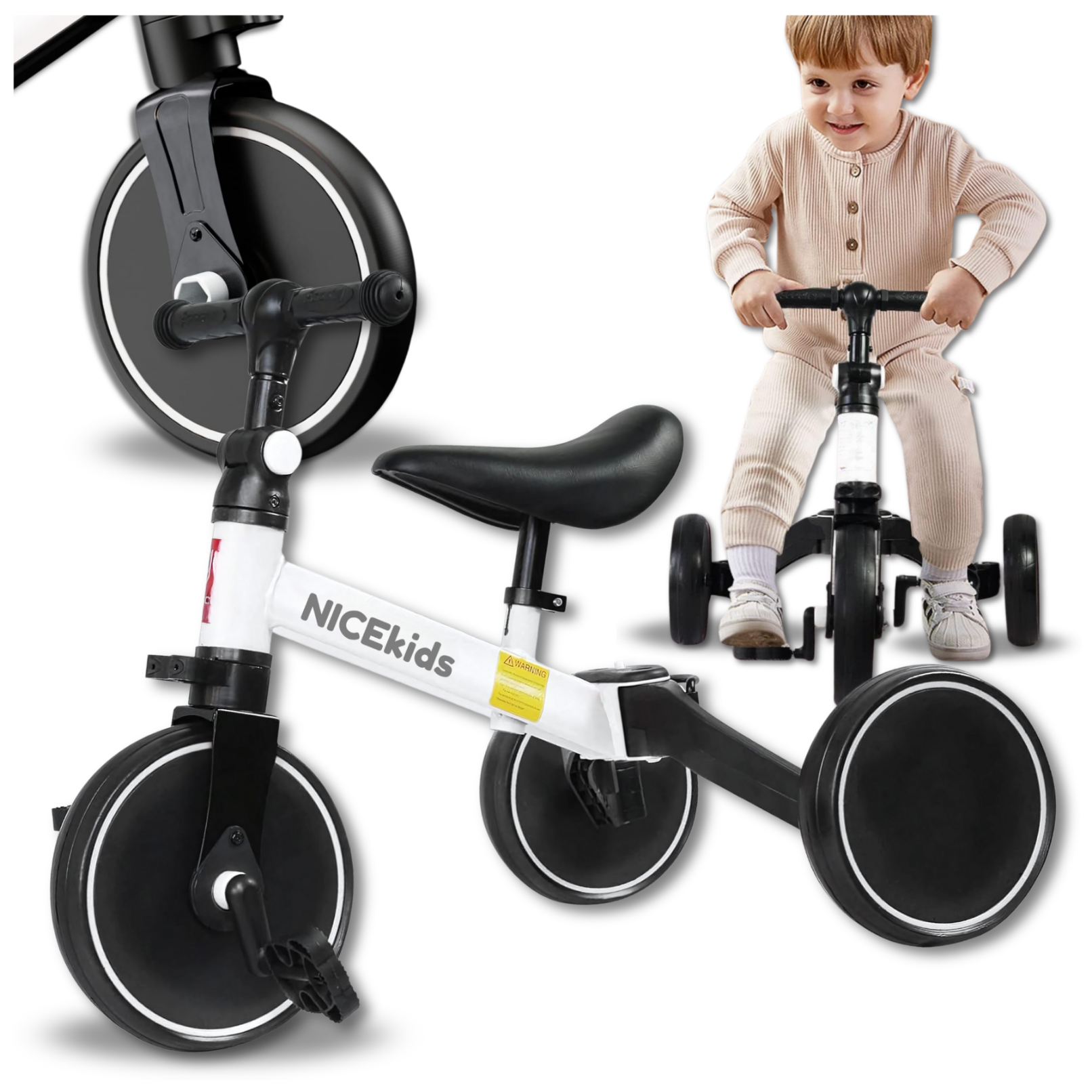 NICEkids 3-in-1 Toddler Tricycle, Balance Bike and Ride-On Toy for Kids 1-3 Years