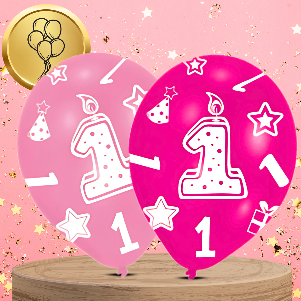 Bakalu 1st Birthday Latex Balloons, Pink, 6 Pcs