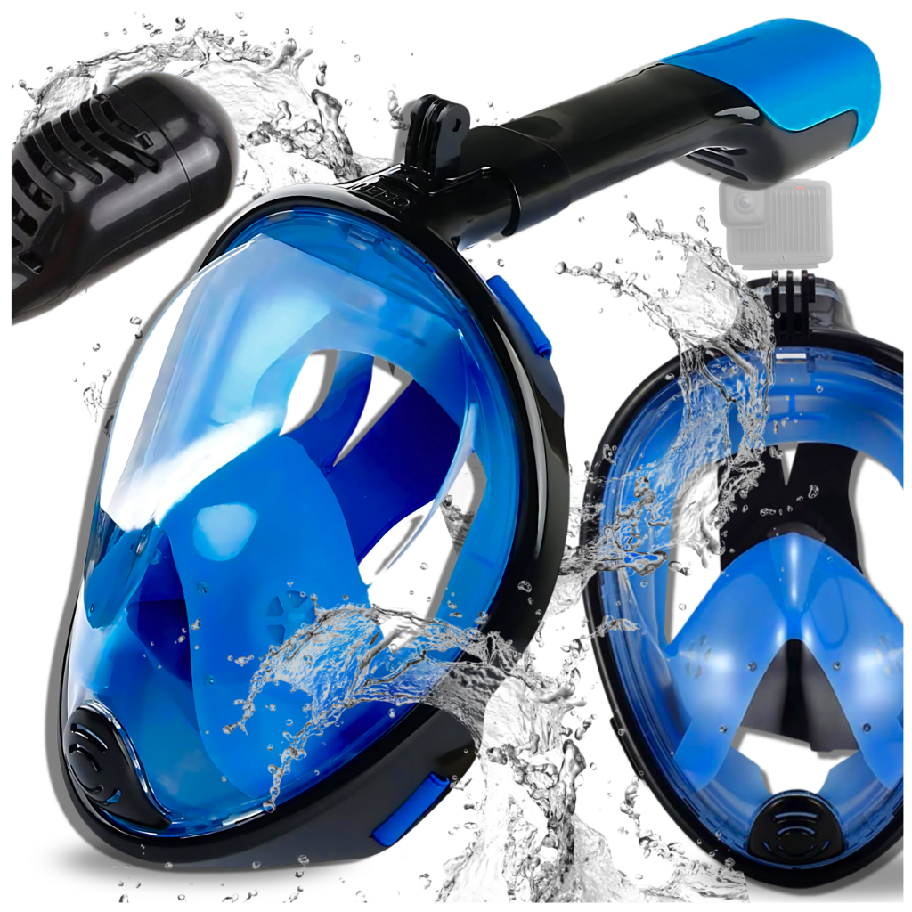 Foldable Full Face Snorkel Mask S/M with 180° View, Black Blue