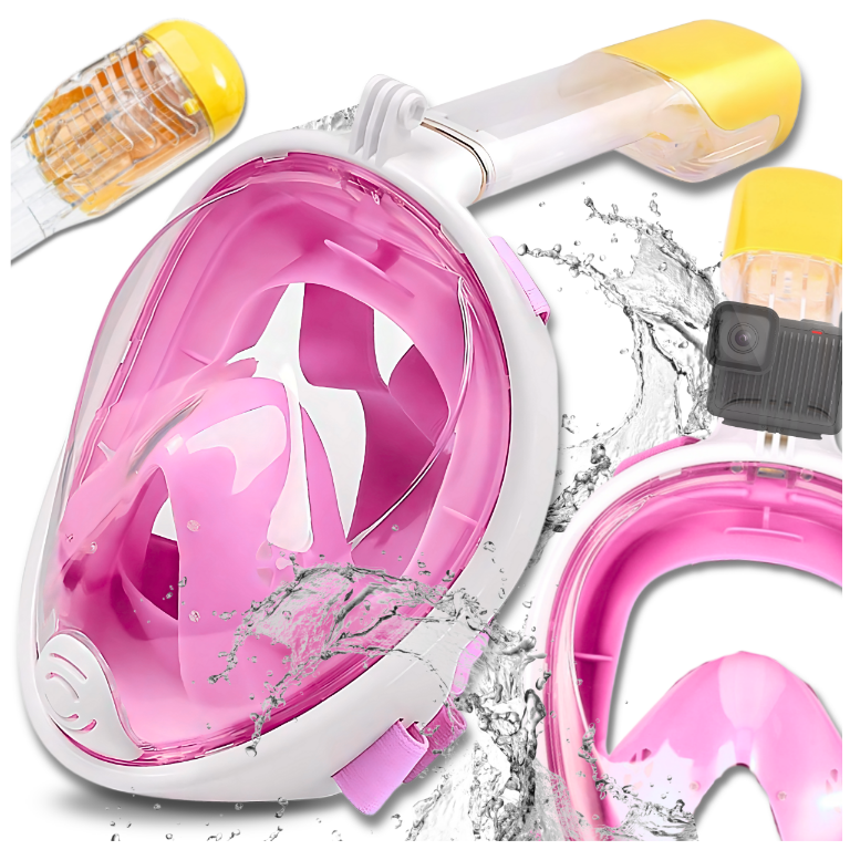 Foldable Full Face Snorkel Mask S/M with 180° View & GoPro Mount, White and Pink