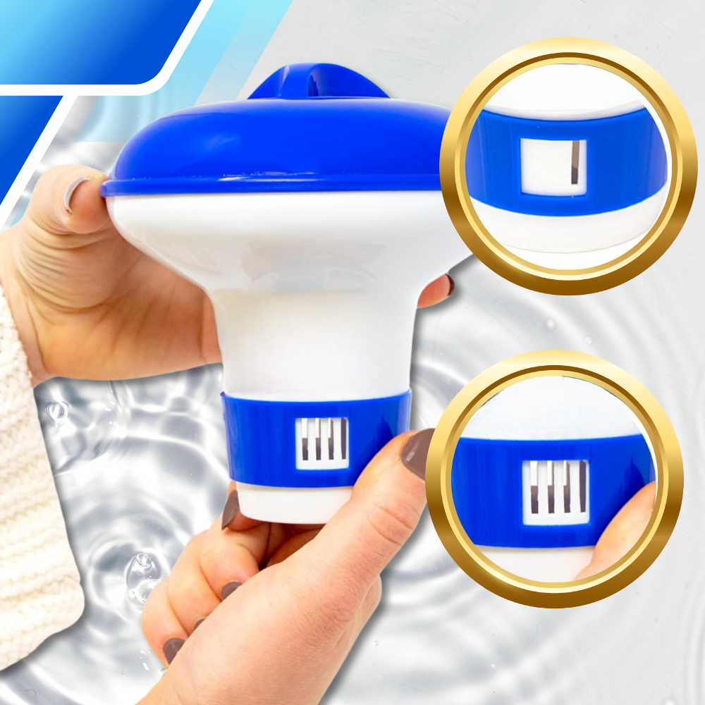 Floating pool chlorine dispenser with adjustable flow, blue white
