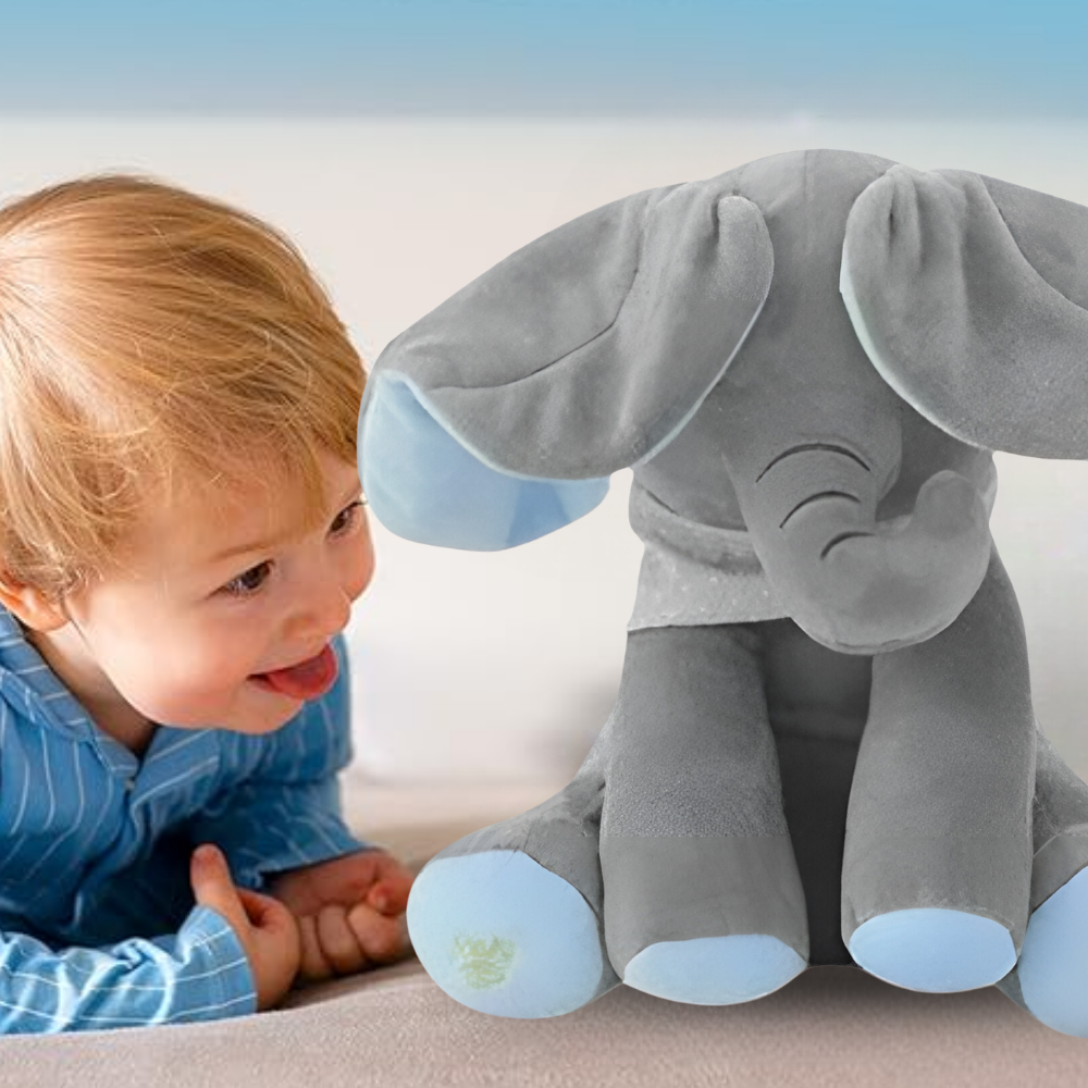 Interactive Peek-a-Boo Elephant, Singing & Talking Plush Toy, Blue