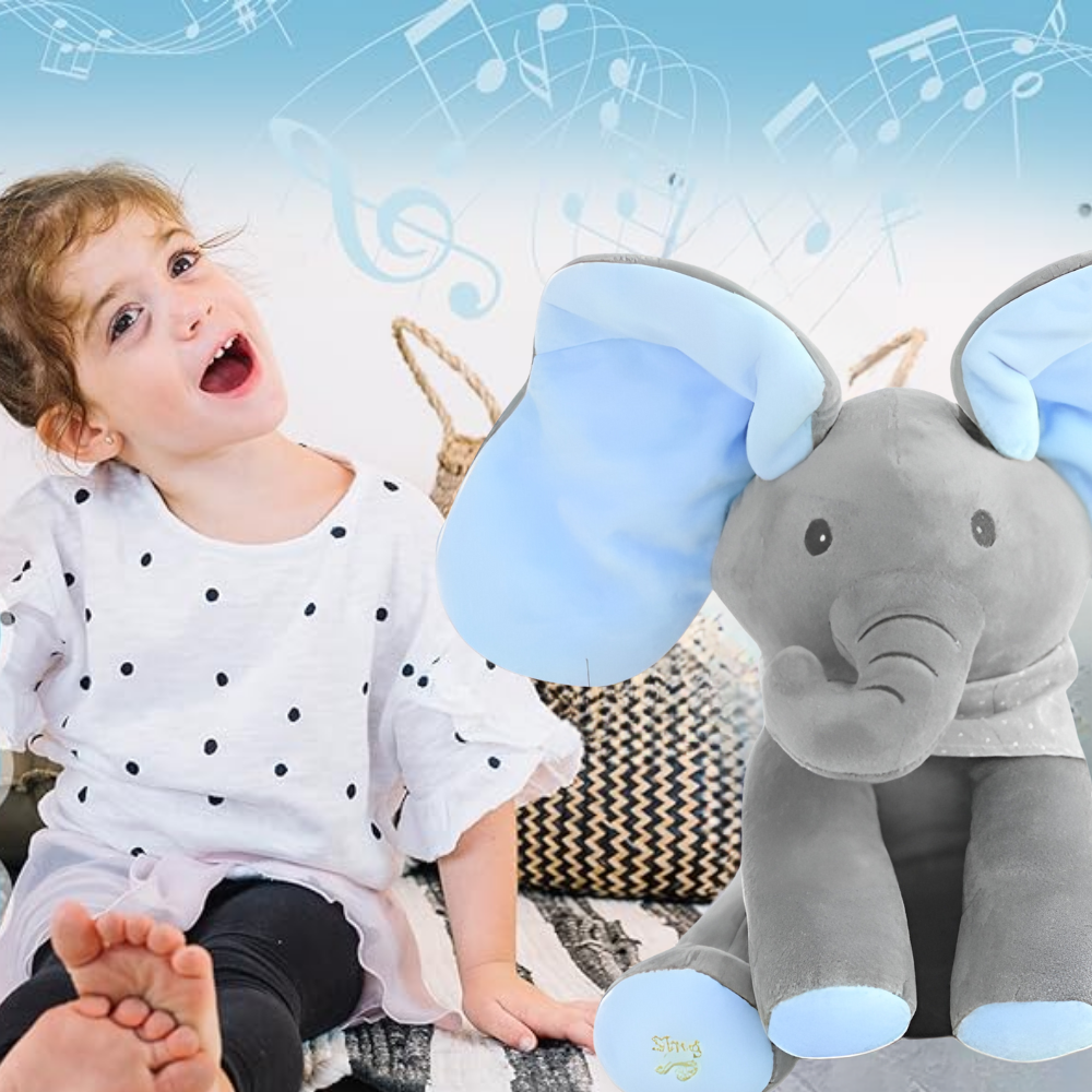 Interactive Peek-a-Boo Elephant, Singing & Talking Plush Toy, Blue