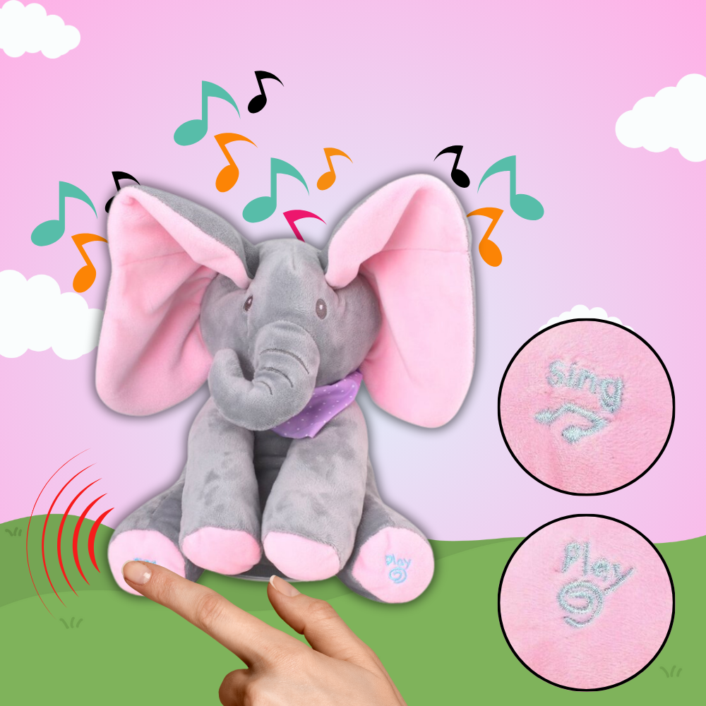 Interactive Peek-a-Boo Elephant Plush Toy, Sings and Talks, Pink