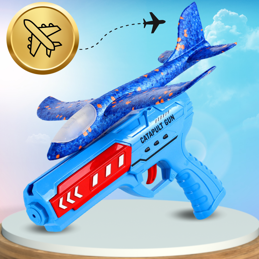 Foam Glider Airplane with Launcher Pistol, LED Light Up Toy, Blue