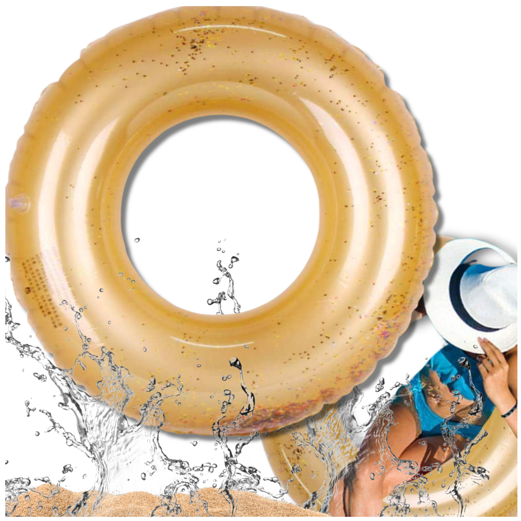 Large Inflatable Swimming Ring with Confetti for Kids and Adults 120 cm, Gold