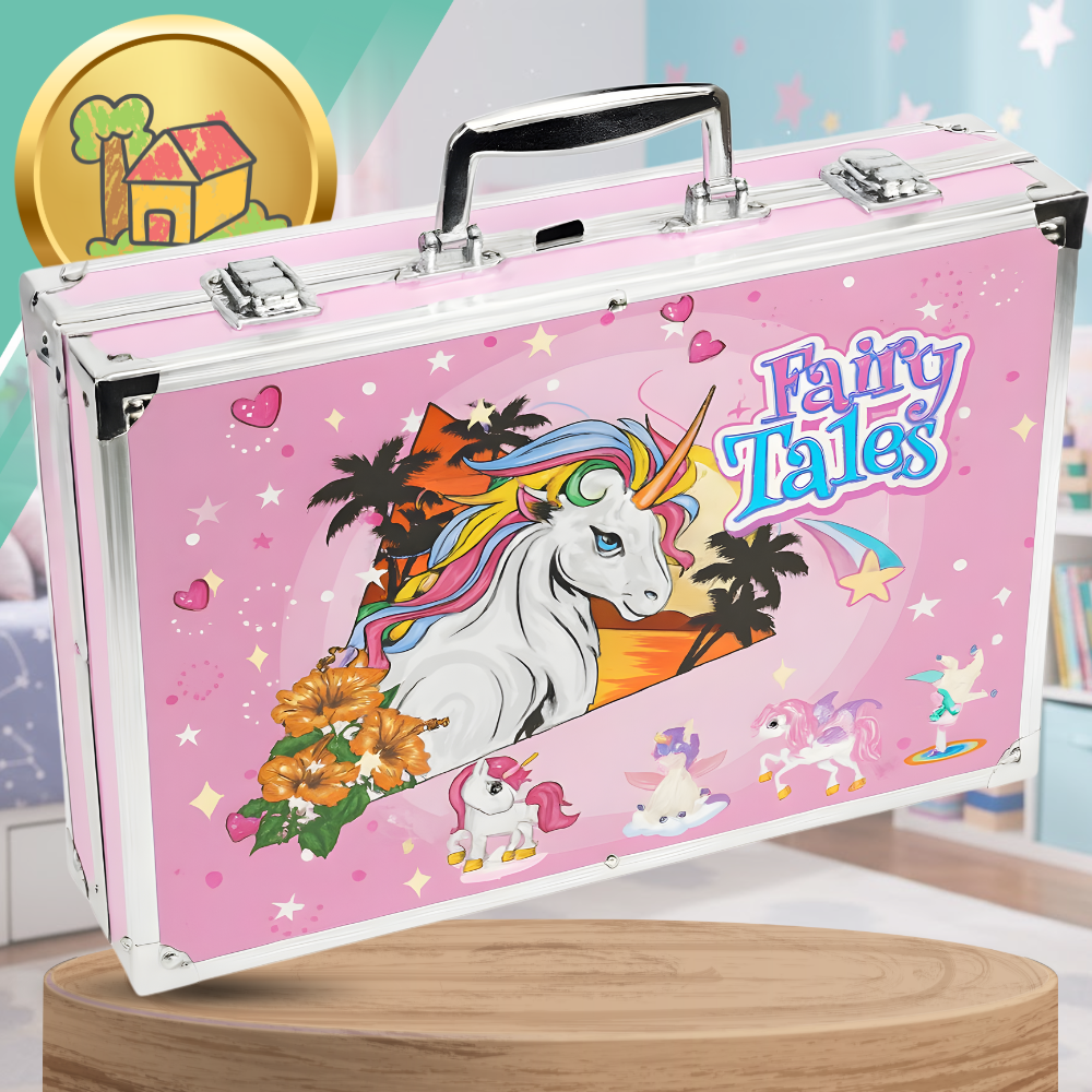 Unicorn Art Set for Kids 145 Piece Drawing and Painting Kit in Aluminum Case, Pink