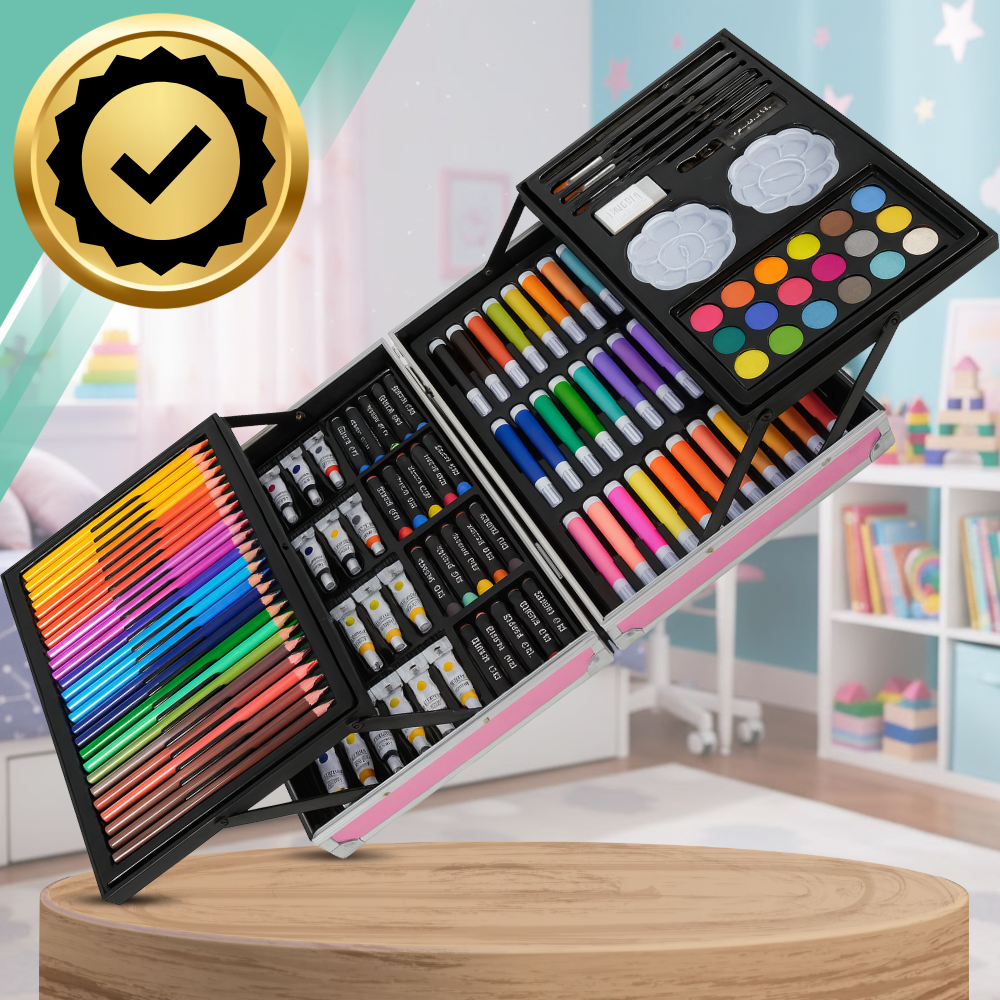 Unicorn Art Set for Kids 145 Piece Drawing and Painting Kit in Aluminum Case, Pink