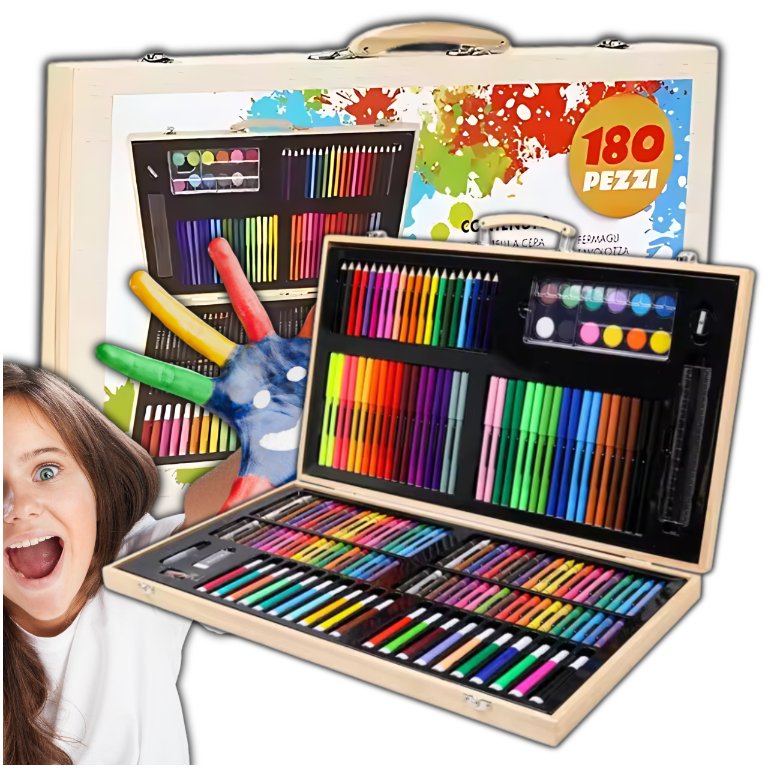 Kids Art Set in Carrying Case with Crayons Markers Paints and Pastels