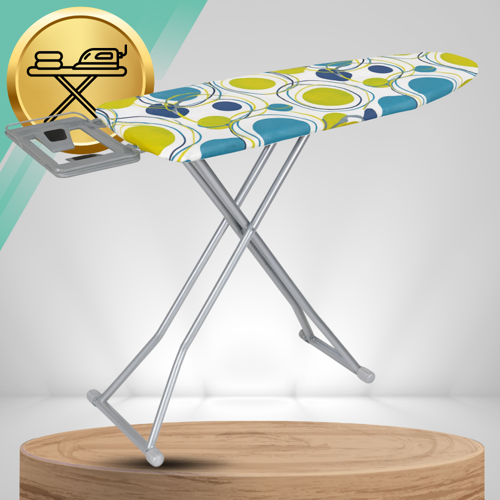Adjustable Ironing Board Premium 130x34cm with Iron Rest, Height 70-87cm