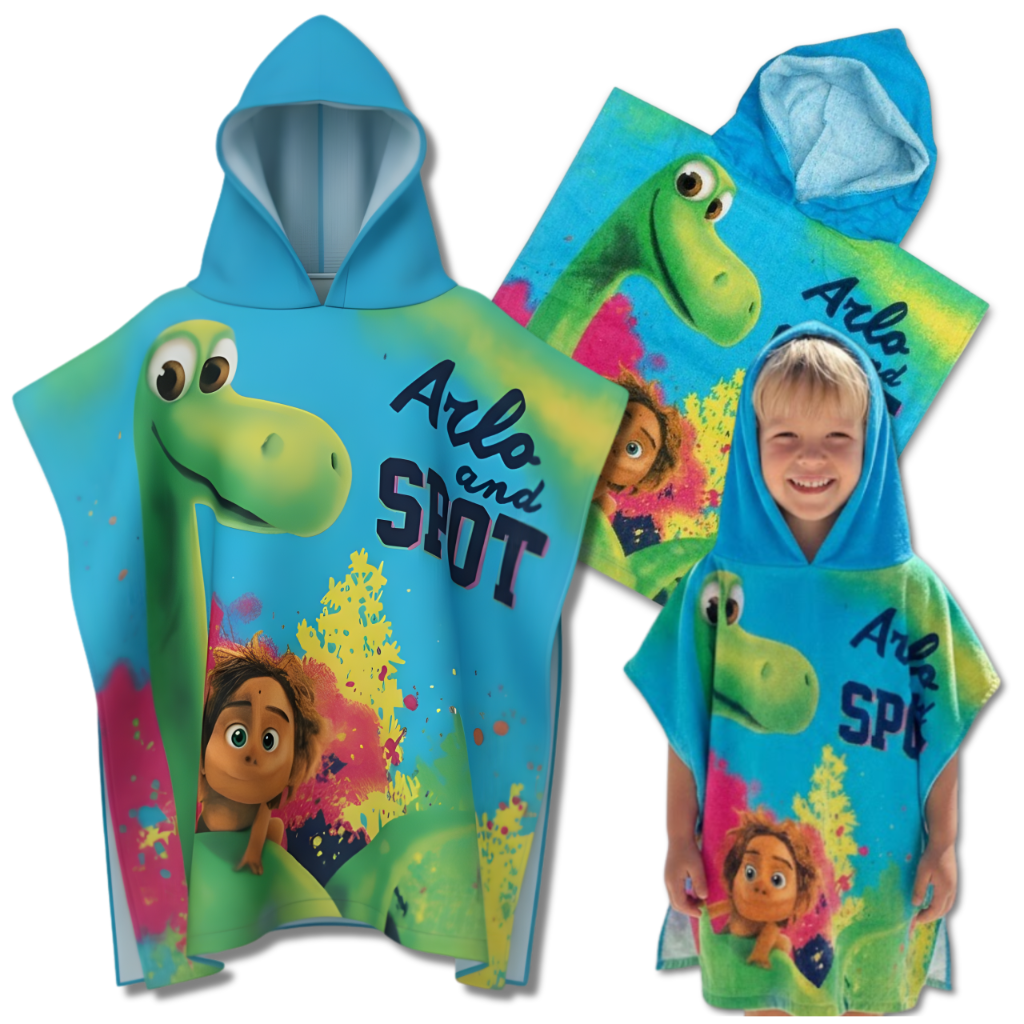 Kids Dinosaur Hooded Beach Towel Bath Poncho 50x100 cm, Blue Green