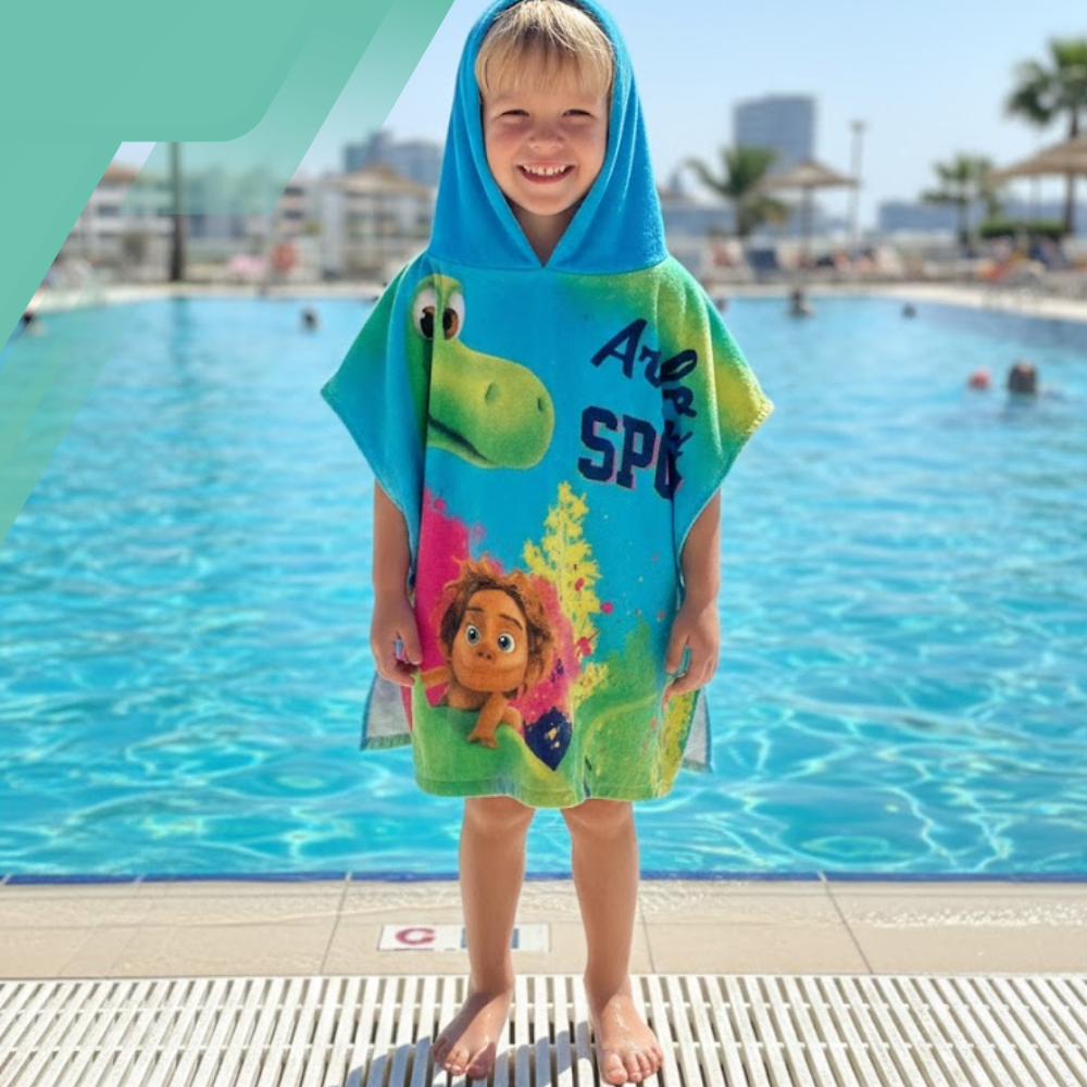 Kids Dinosaur Hooded Beach Towel Bath Poncho 50x100 cm, Blue Green