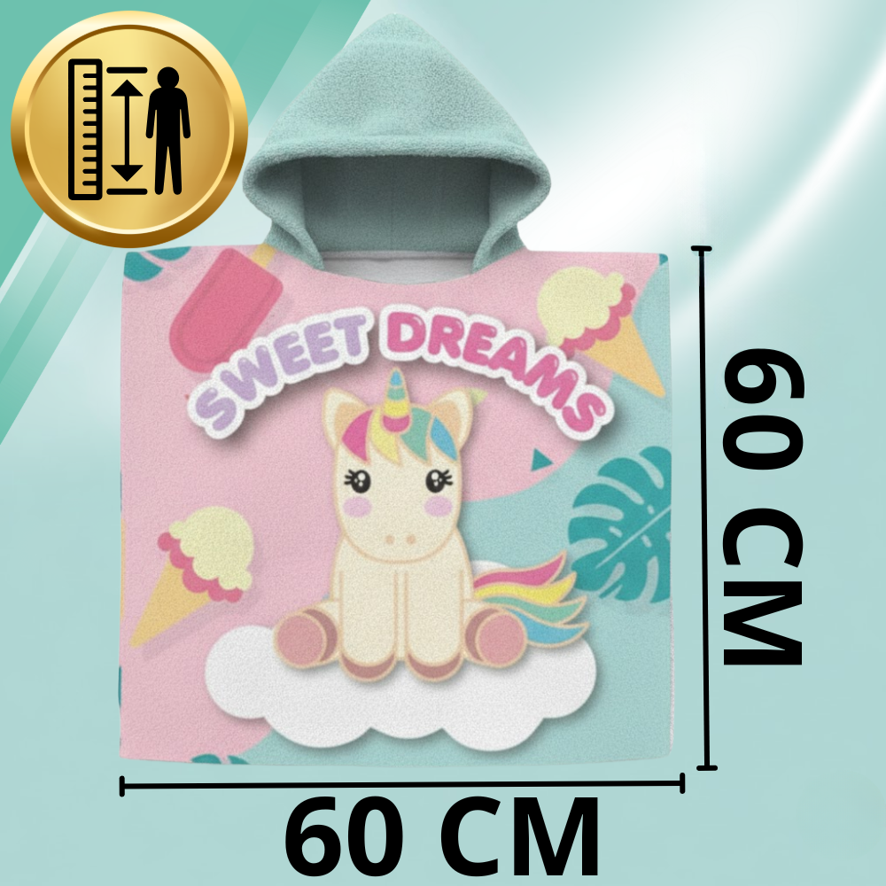 Kids Hooded Beach Towel Unicorn Bath Poncho 60x120, pink celadon