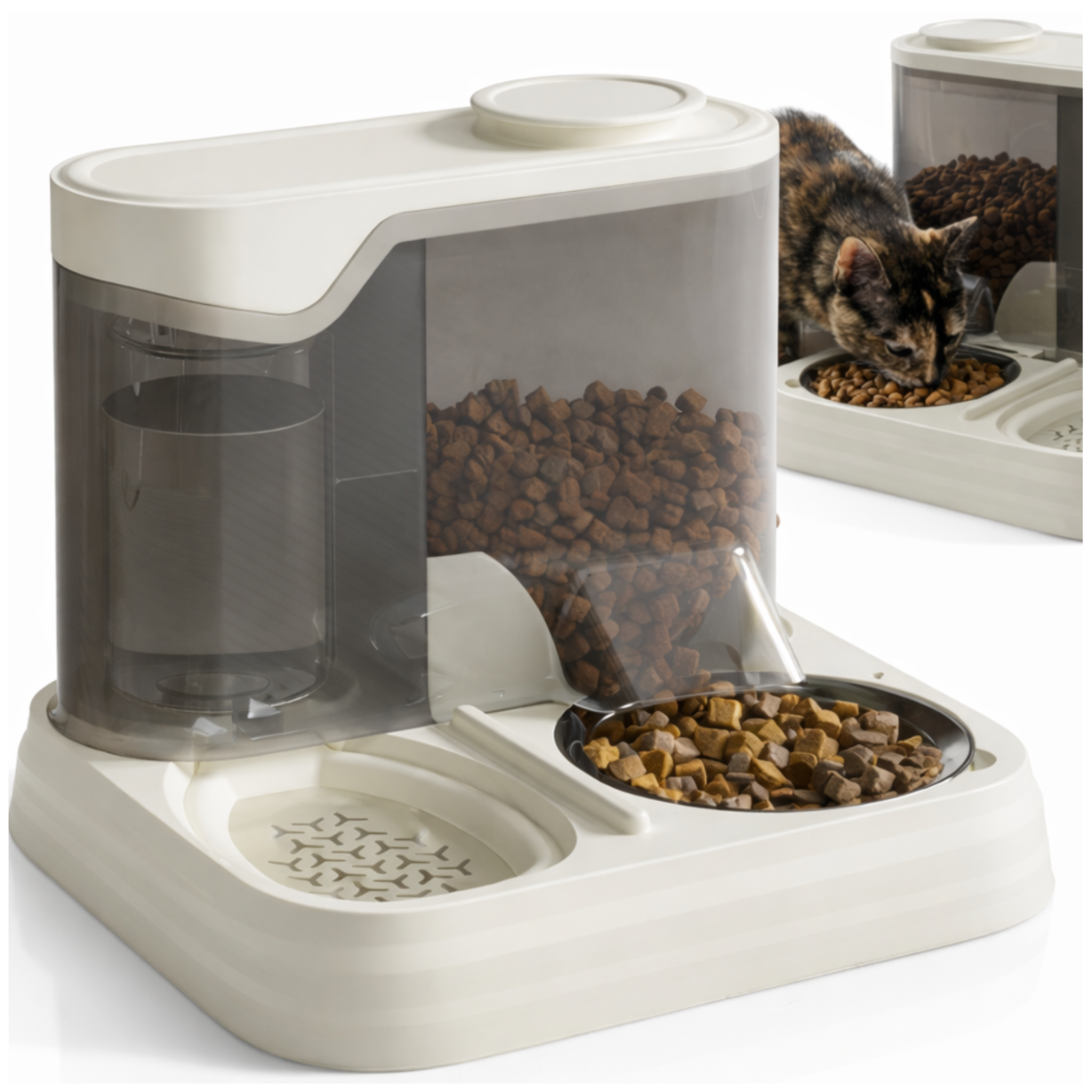 Automatic Pet Feeder and Water Dispenser 2-in-1, White