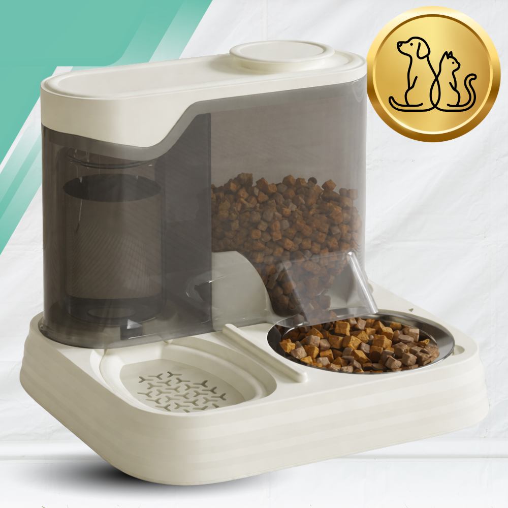 Automatic Pet Feeder and Water Dispenser 2-in-1, White