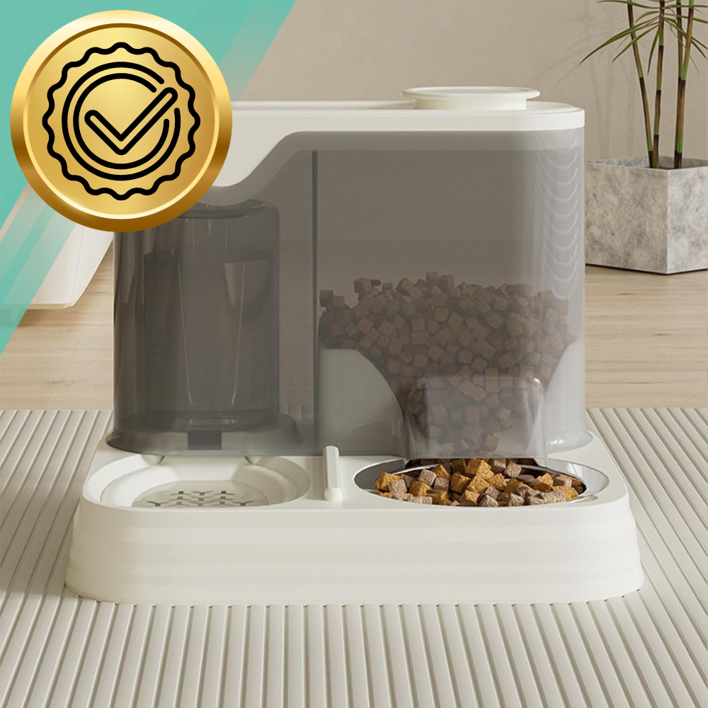 Automatic Pet Feeder and Water Dispenser 2-in-1, White