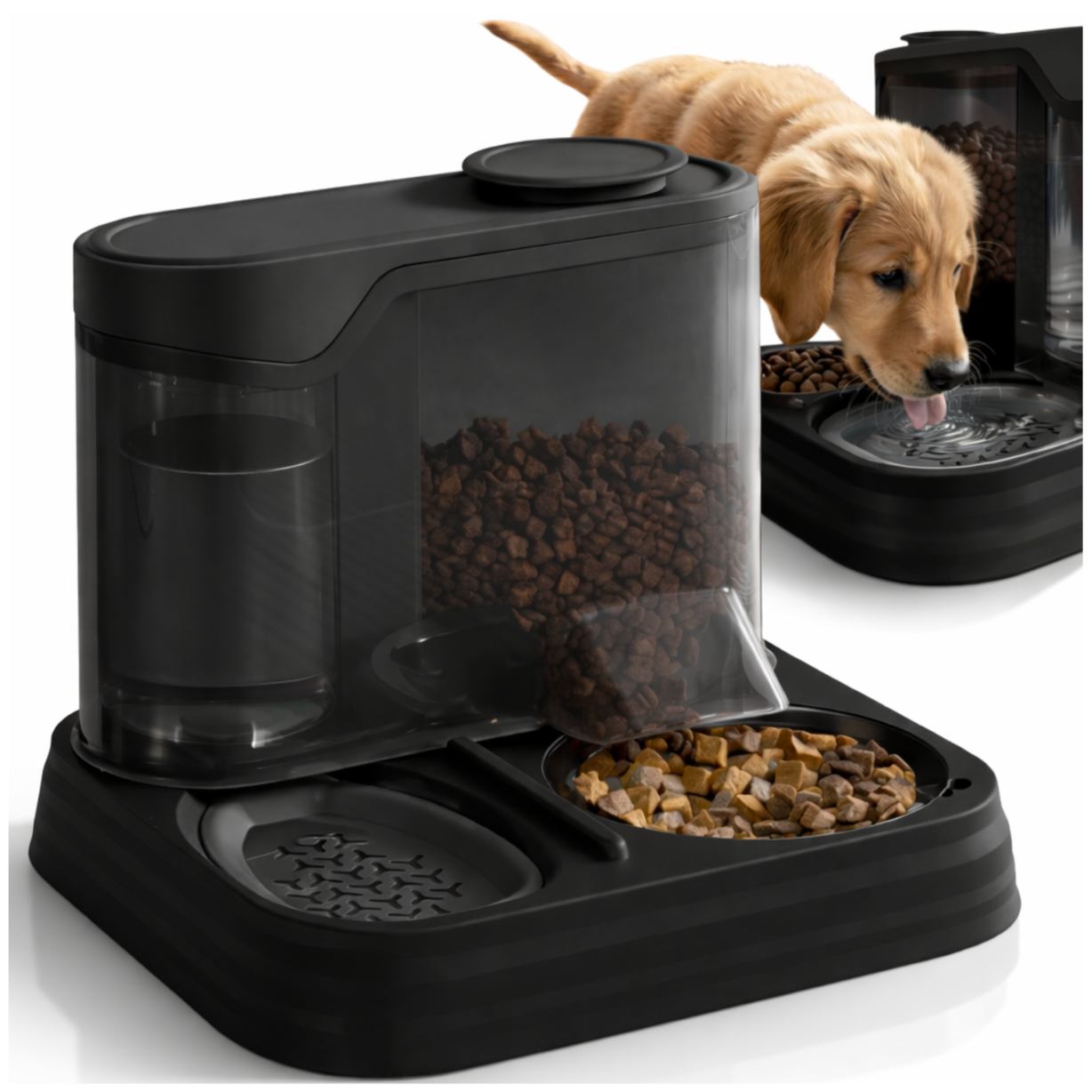 Automatic 2-in-1 Pet Feeder and Water Dispenser, Black