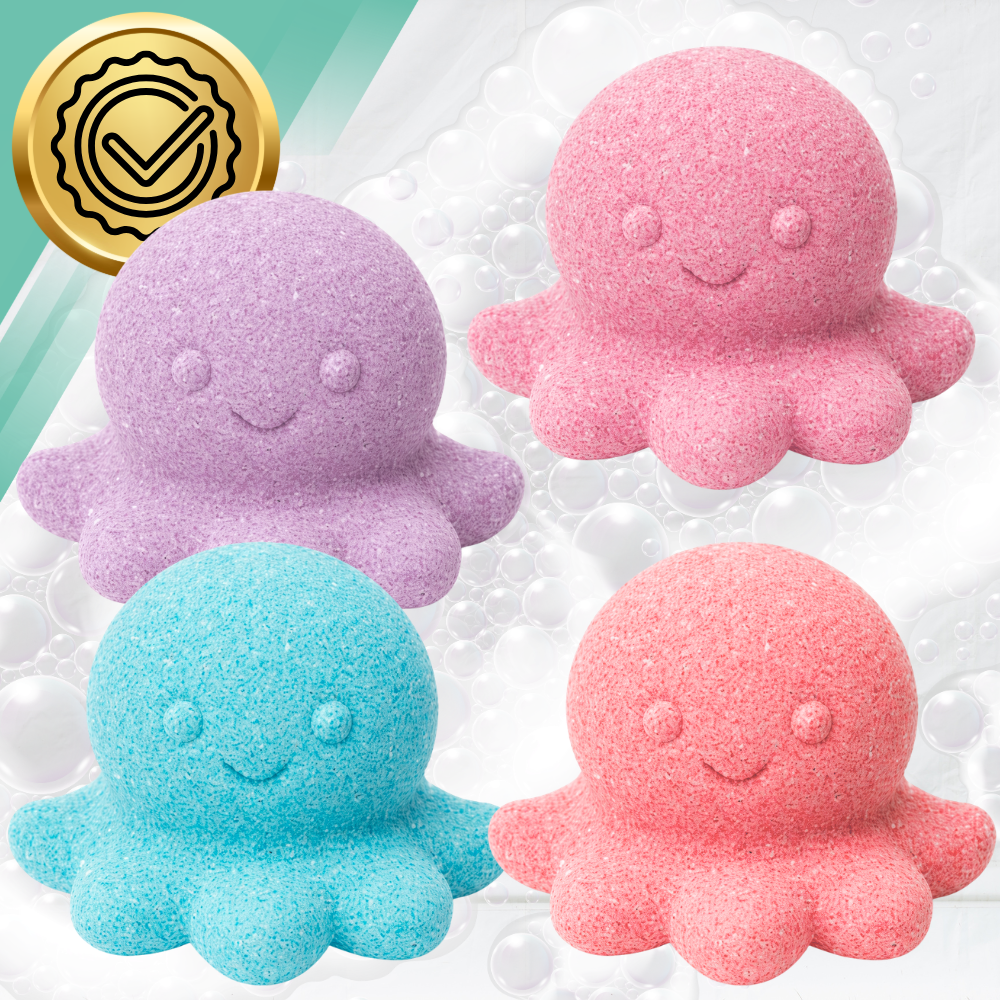 Octopus Bath Bombs, Fizzing, for Kids and Adults, 4 pcs