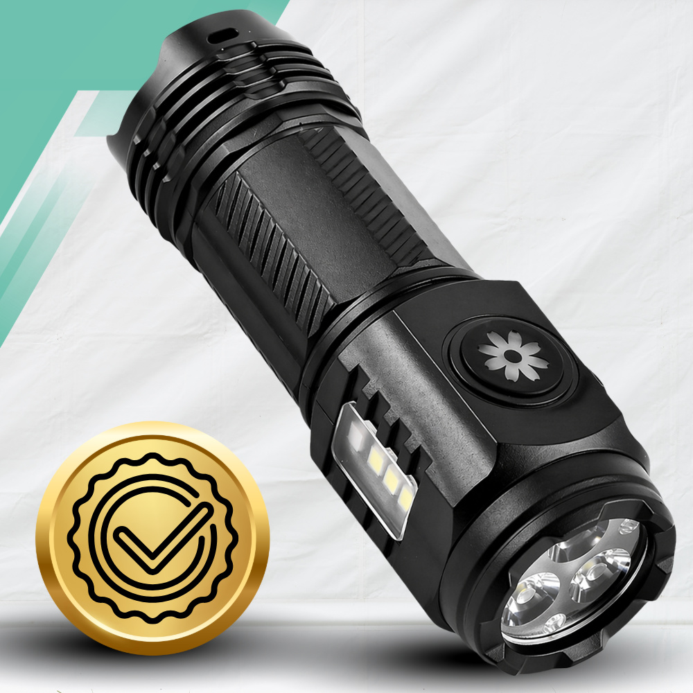 Rechargeable Tactical LED Flashlight with Magnet and Side Light, USB-C, Black