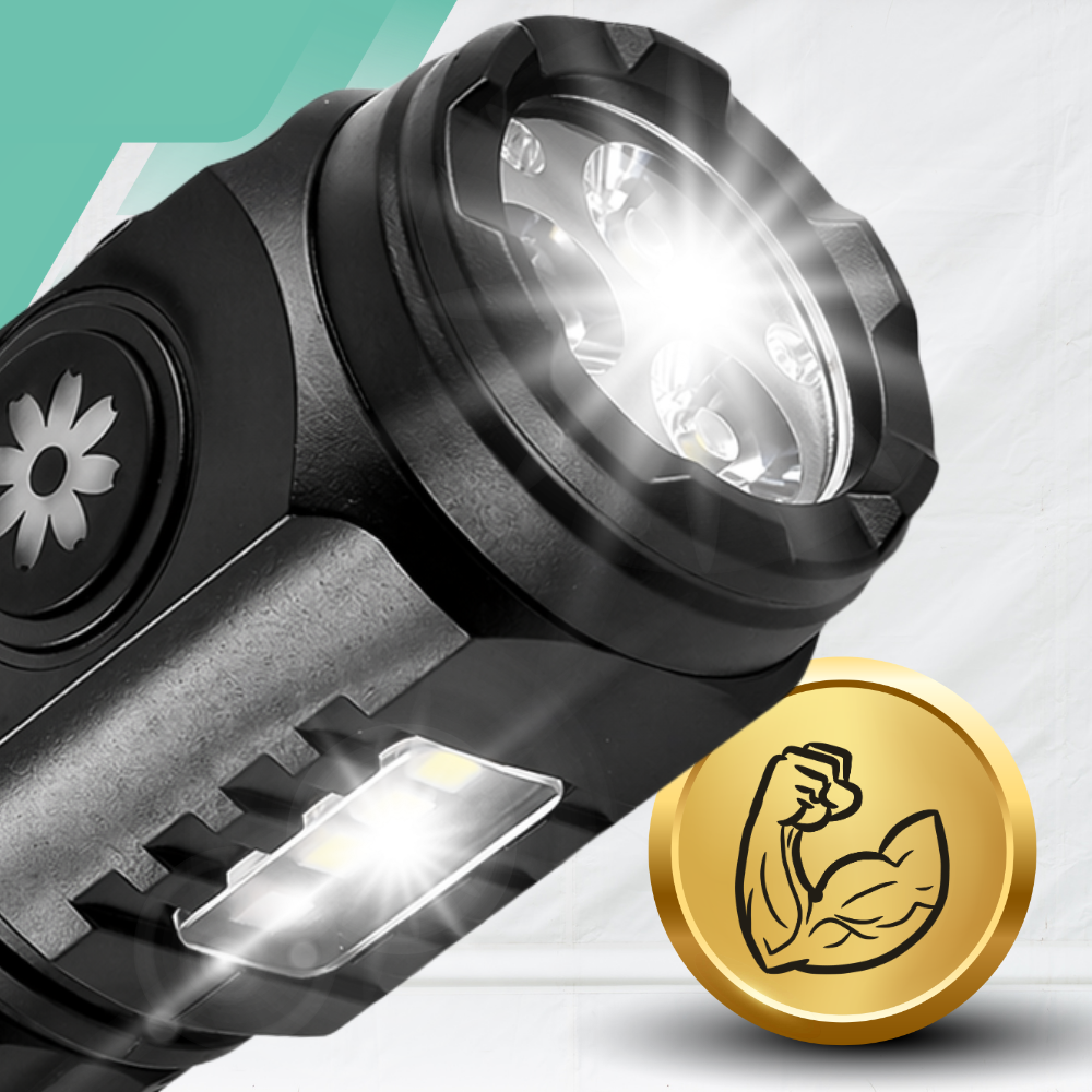 Rechargeable Tactical LED Flashlight with Magnet and Side Light, USB-C, Black