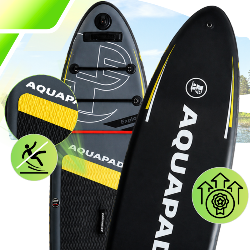 AquaPaddle Explorer SUP Board with Seat, 335x84x15 cm, Black/Yellow/Grey