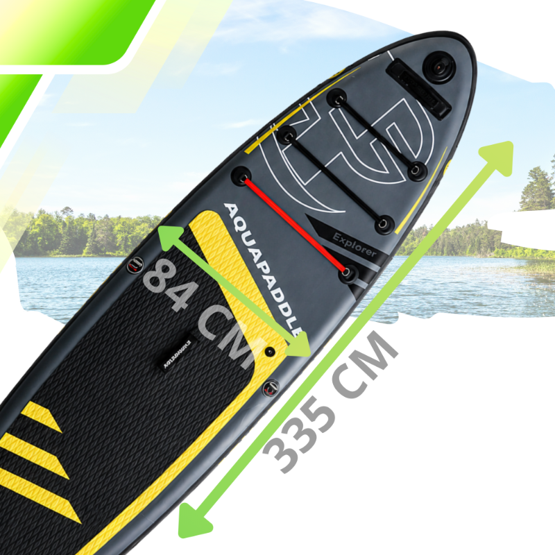 AquaPaddle Explorer SUP Board with Seat, 335x84x15 cm, Black/Yellow/Grey