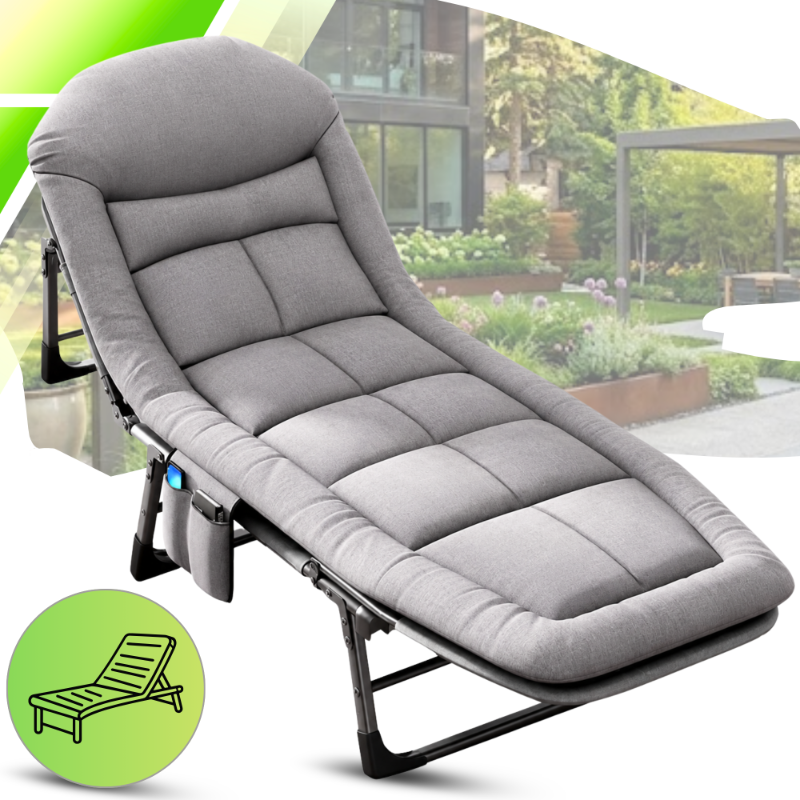 Folding Garden Lounger with Adjustable Backrest, Grey