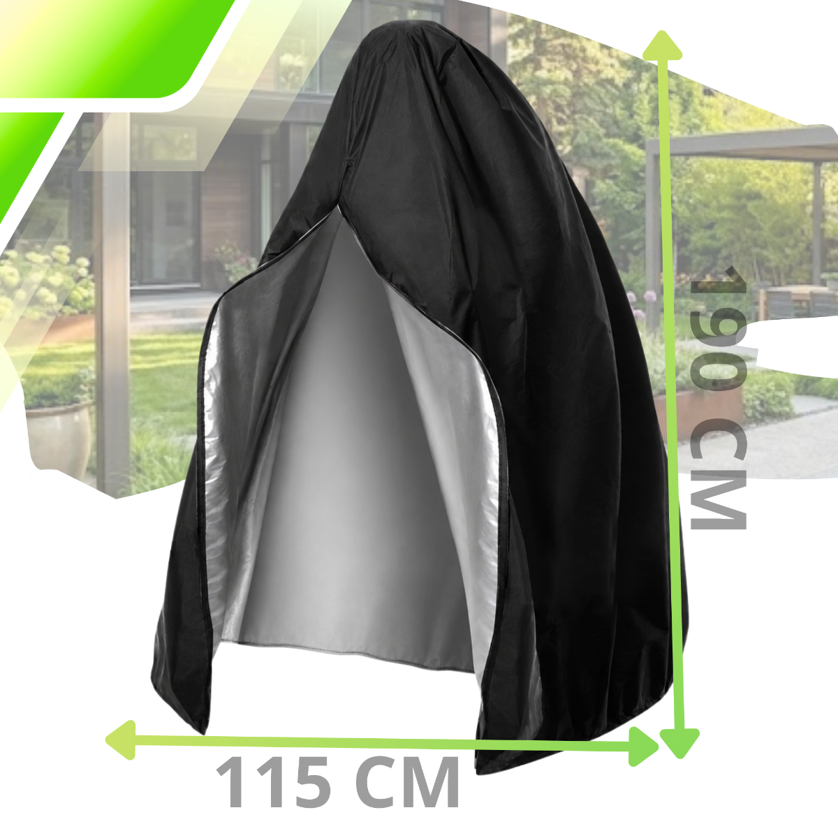 Waterproof Cover for Hanging Garden Chair 190x115 cm, Black