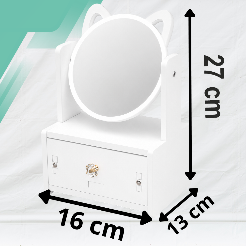 Cosmetic Organizer with Mirror, White, 27x16x13 cm