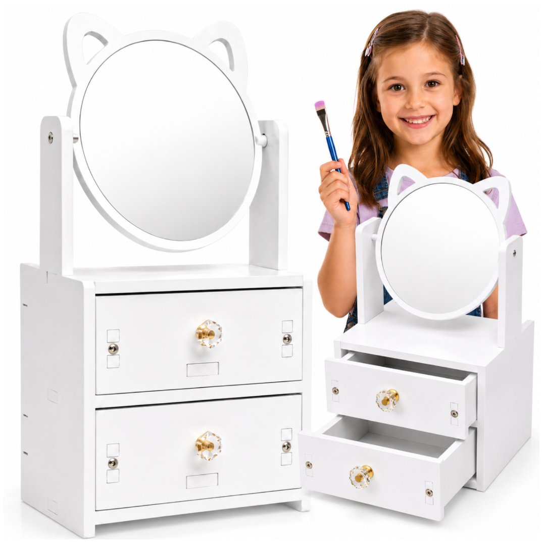 Cosmetics Organizer with Mirror, White, 34x16x13 cm