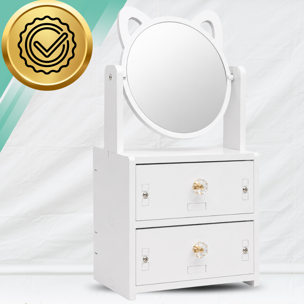Cosmetics Organizer with Mirror, White, 34x16x13 cm