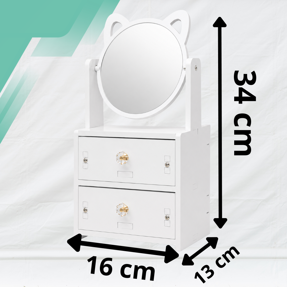 Cosmetics Organizer with Mirror, White, 34x16x13 cm