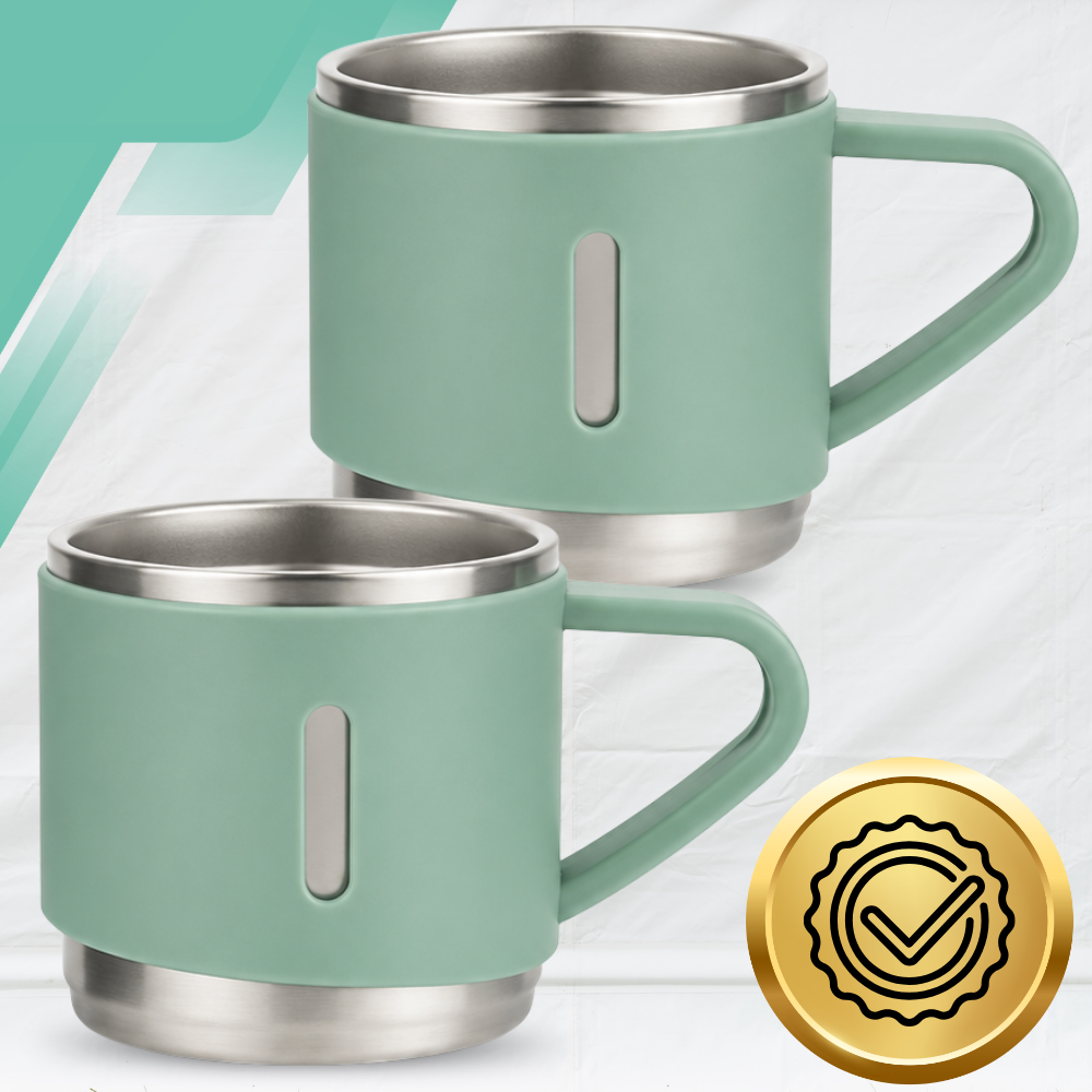 Travel Thermos Flask 500 ml with 3 Cups, Stainless Steel, Green