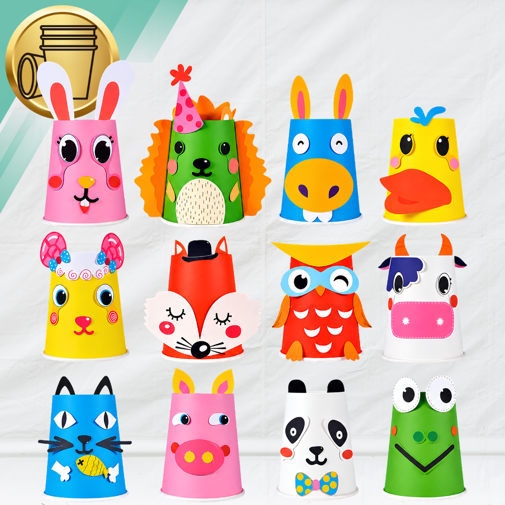 Kids DIY Creative Craft Set Paper Cup Animals, 12 pcs