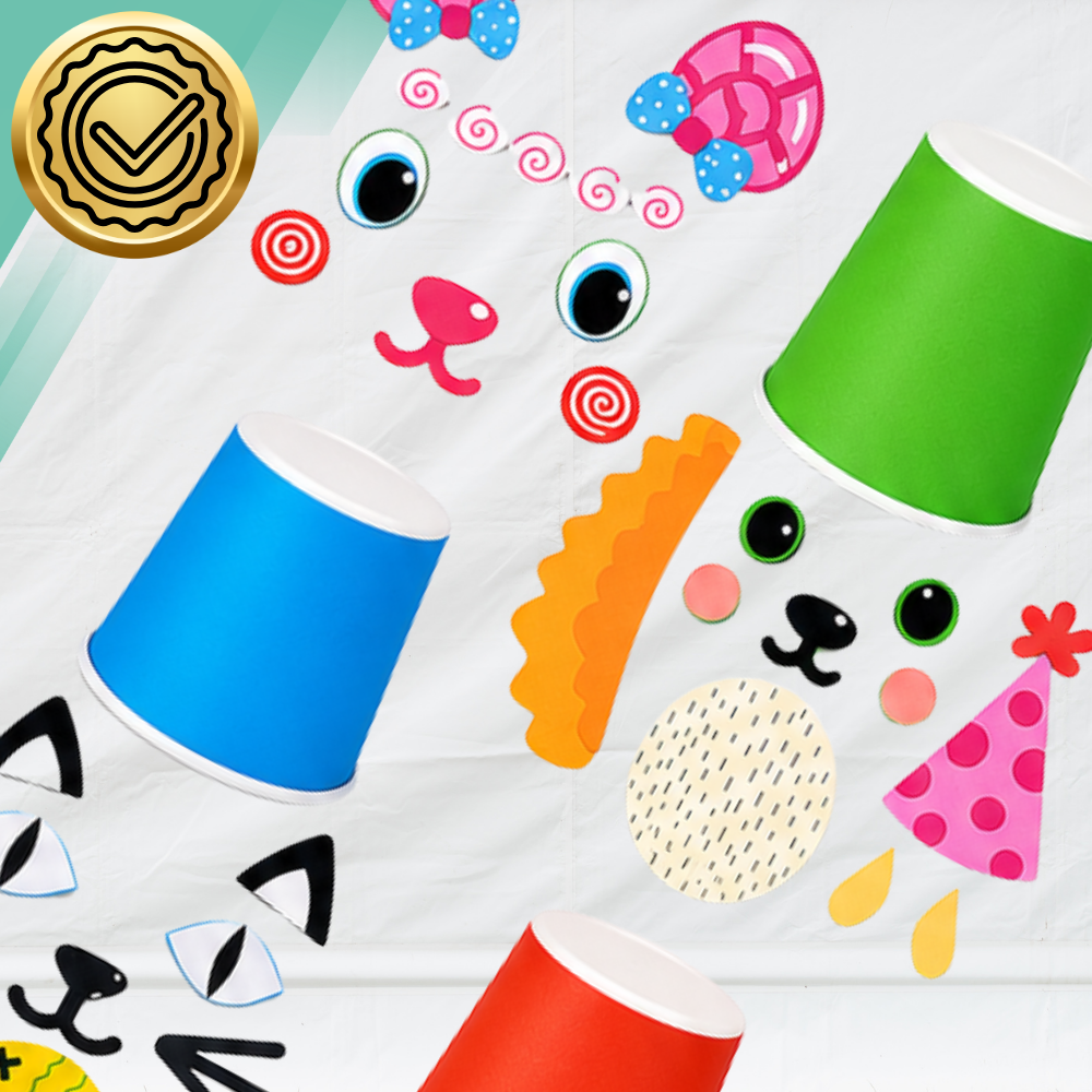 Kids DIY Creative Craft Set Paper Cup Animals, 12 pcs