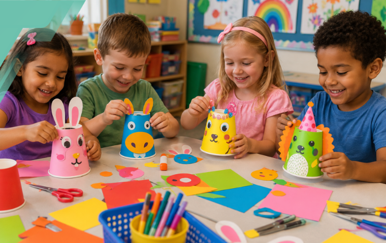 Kids DIY Creative Craft Set Paper Cup Animals, 12 pcs