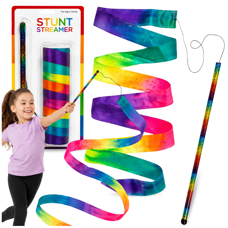 Gymnastic Dance Ribbon with Wand for Rhythmic Gymnastics, 2 m, Rainbow