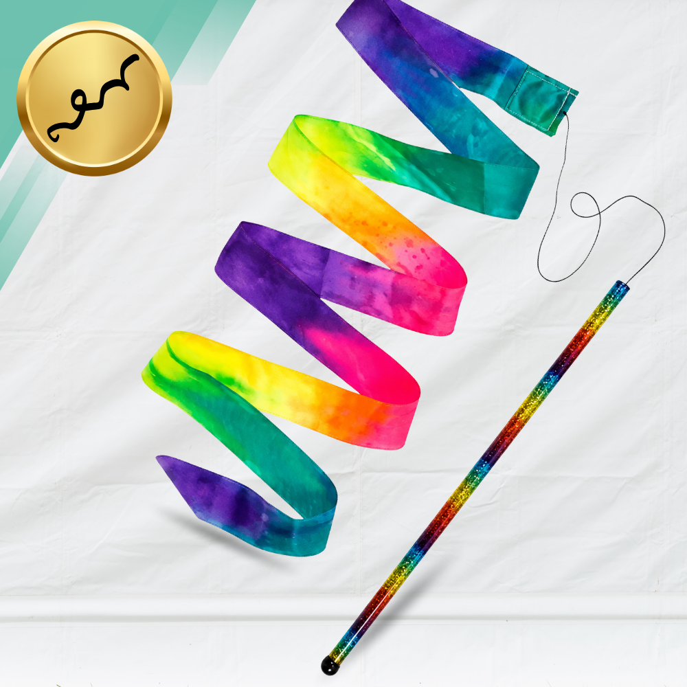 Gymnastic Dance Ribbon with Wand for Rhythmic Gymnastics, 2 m, Rainbow