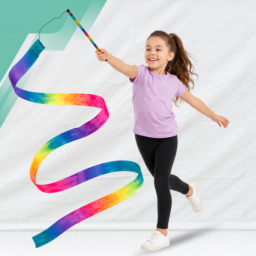 Gymnastic Dance Ribbon with Wand for Rhythmic Gymnastics, 2 m, Rainbow