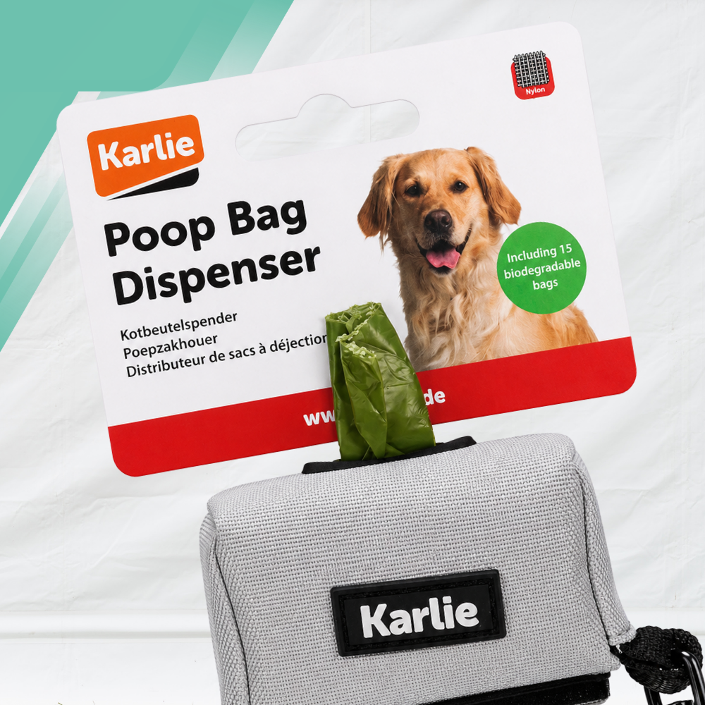 Karlie Dog Waste Bag Dispenser Pouch with Carabiner and 15 Bags, Grey