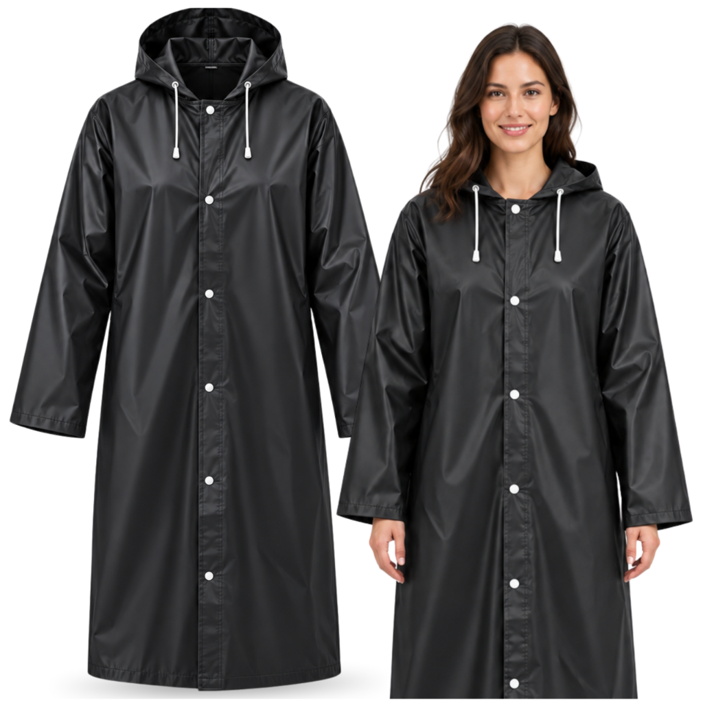 Universal Raincoat Poncho with Hood 68 x 115 cm, Black