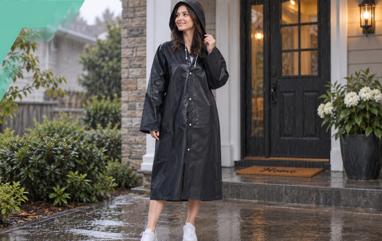 Universal Raincoat Poncho with Hood 68 x 115 cm, Black