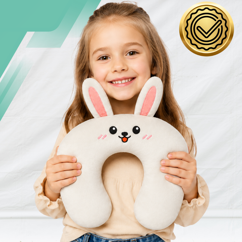 Kids Travel Neck Pillow U-Shaped, White Rabbit, 33 x 25 x 6 cm