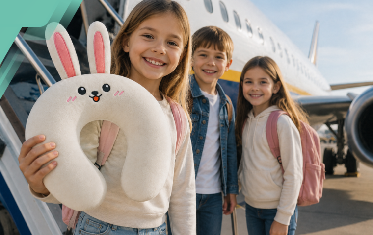 Kids Travel Neck Pillow U-Shaped, White Rabbit, 33 x 25 x 6 cm